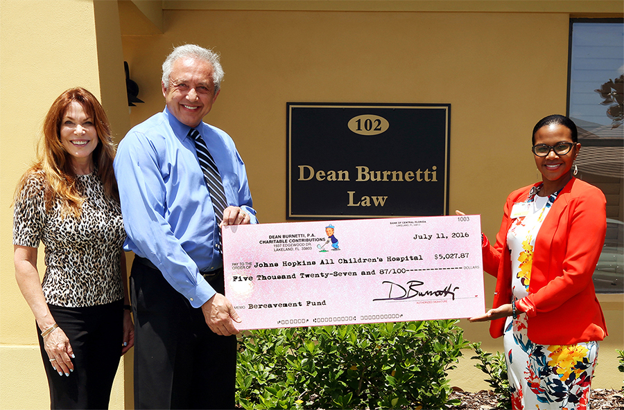 Dean Burnetti Law, Polk's #1 Personal Injury Lawyer and Philanthropist, Donated Over $5,000 to Johns Hopkins All Children's Hospital