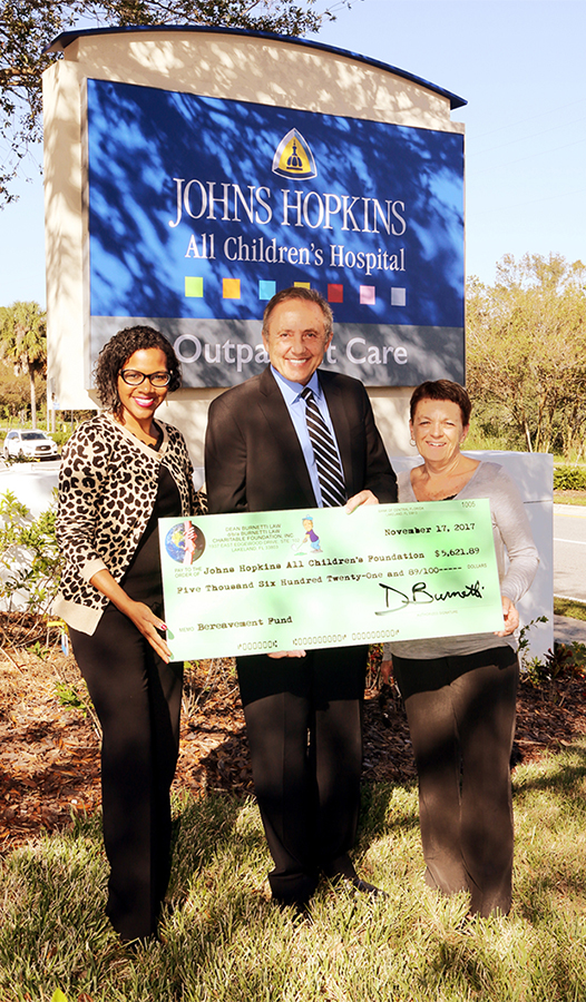 Dean Burnetti Law, Polk County's Best Personal Injury Law Firm, Gives More Than $5,000 Donation to Johns Hopkins All Children's Hospital